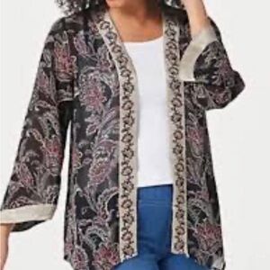 Belle by Kim Gravel Printed Chiffon Cardigan with Embroidery   Size Medium